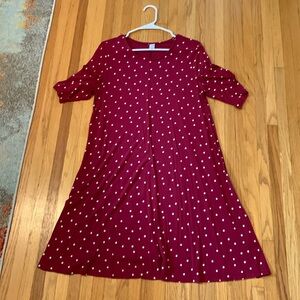 Short sleeve, dark red polkadot swing dress size large